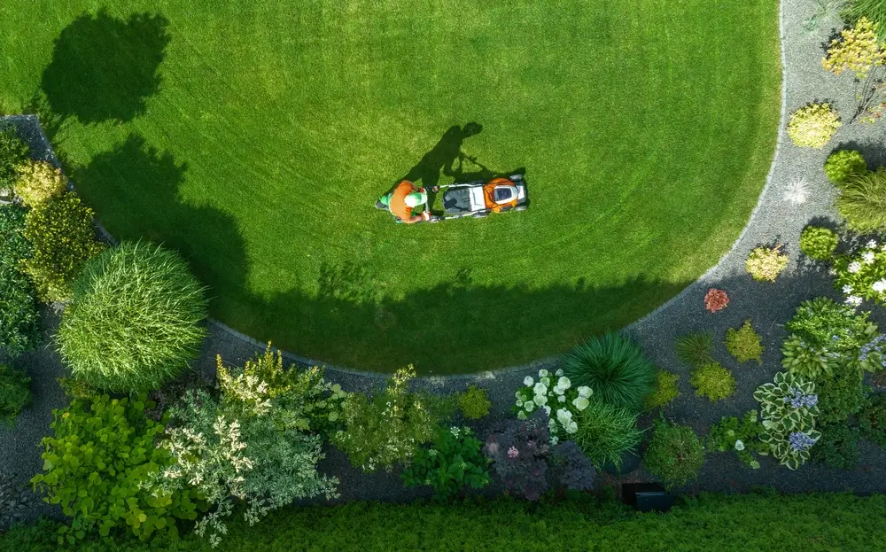 A person mows a well-maintained lawn in City Beach