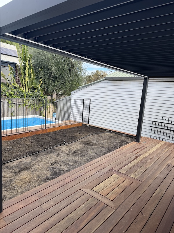 View from the new deck over the rear garden transformation in North Fremantle